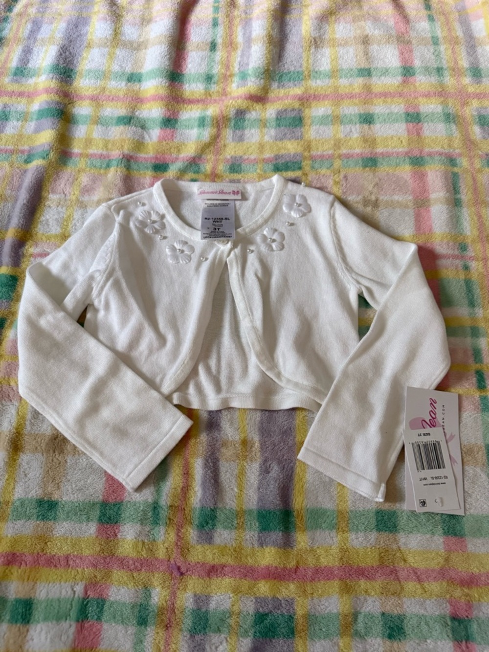 Bonnie Jean White Flower-Appliqué Bolero Cardigan